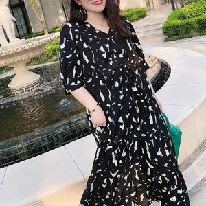 Oversized Long Dress floral Black White boho chic